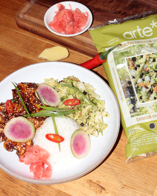 Sticky sesame tofu bowls: with matcha broccoli crunch